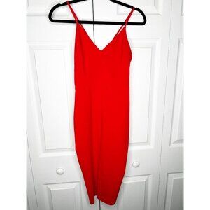 Likely Brooklyn Red V-Neck Sleeveless Front Slit Knee Length Dress Women Size 0